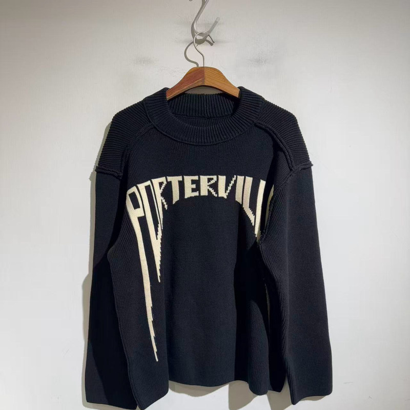 25 Aw Letter Jacquard Thick Knitwears, Loose Silhouette, Long-Sleeved Knitwears, Trendy Loose Lazy Style Knitwears for Base Layering