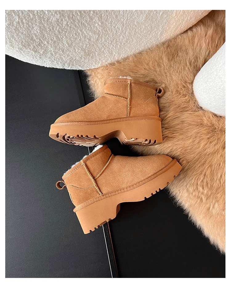 Nouvelles bottes courtes sirène à semelles épaisses Bottes de neige pour femmes Fourrure Un tube court Hiver avec des chaussures en coton pour femmes_voghion.com