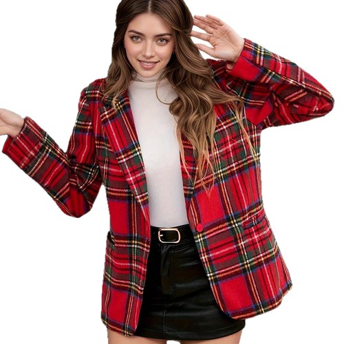 Cross-border best-selling Amazon AliExpress Wish European and American autumn/winter Christmas red plaid long-sleeved suit jacket