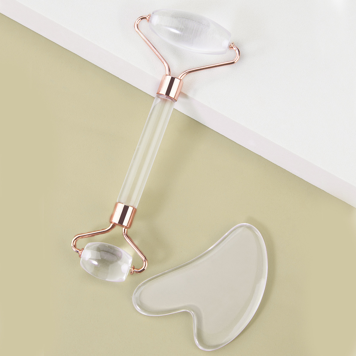 Rodillo de jade de imitación de doble cabeza, masajeador de tabla gua sha, bastón de masaje facial de fisioterapia, dispositivo de belleza de resina engrosada, transfronterizo