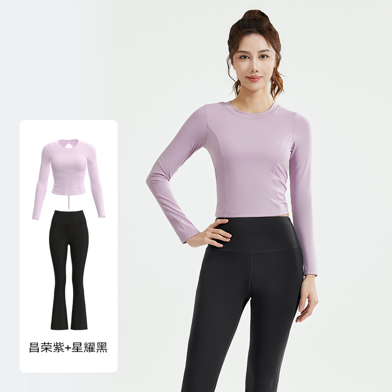 Juyi Tang nuevo conjunto de yoga para mujeres cuerdas de tirón de manga larga boquilla de entrenamiento para correr conjunto de fitness