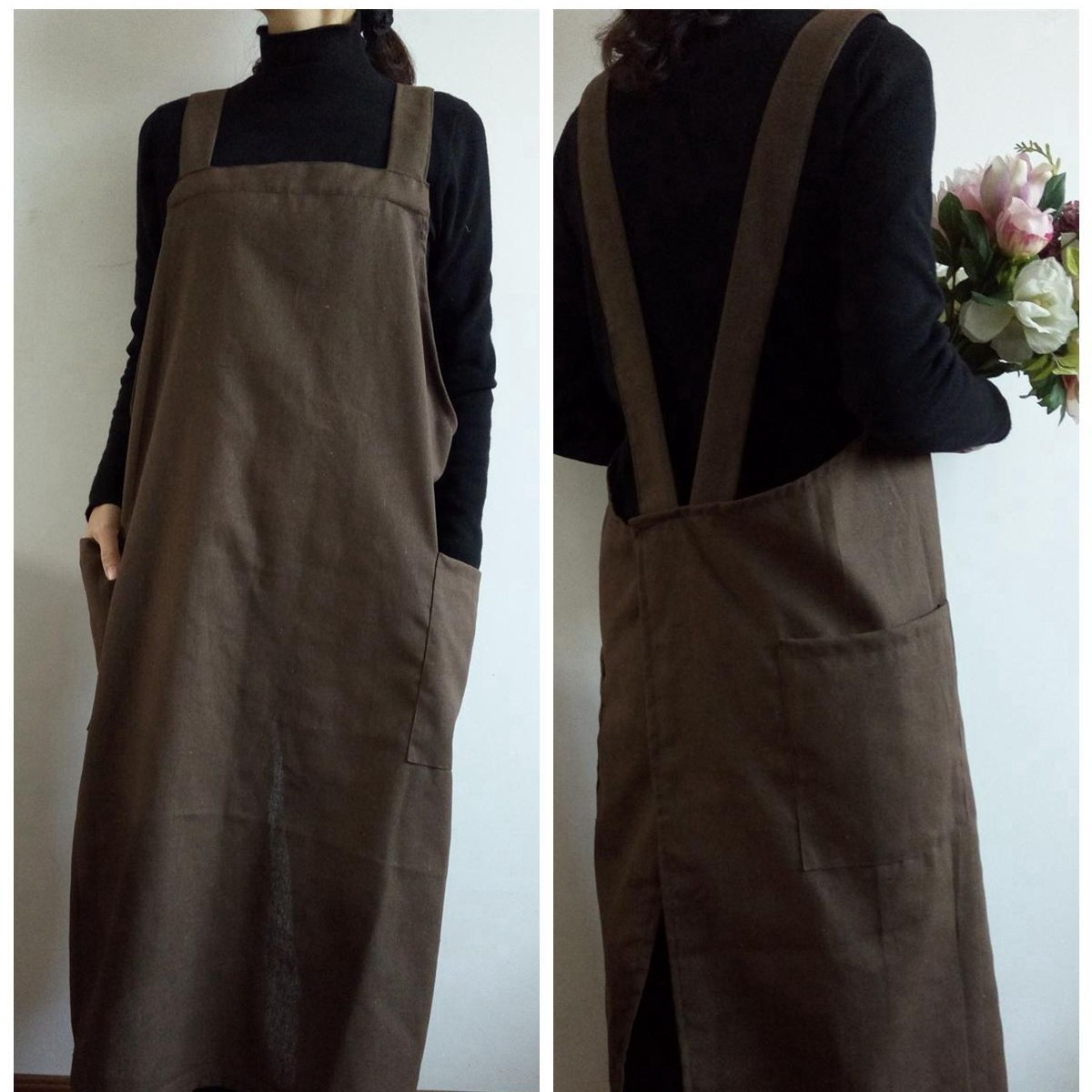 Verano artístico algodón y lino delantal largo hogar hornear postre artista floral pintura arte delantal al por mayor personalizado