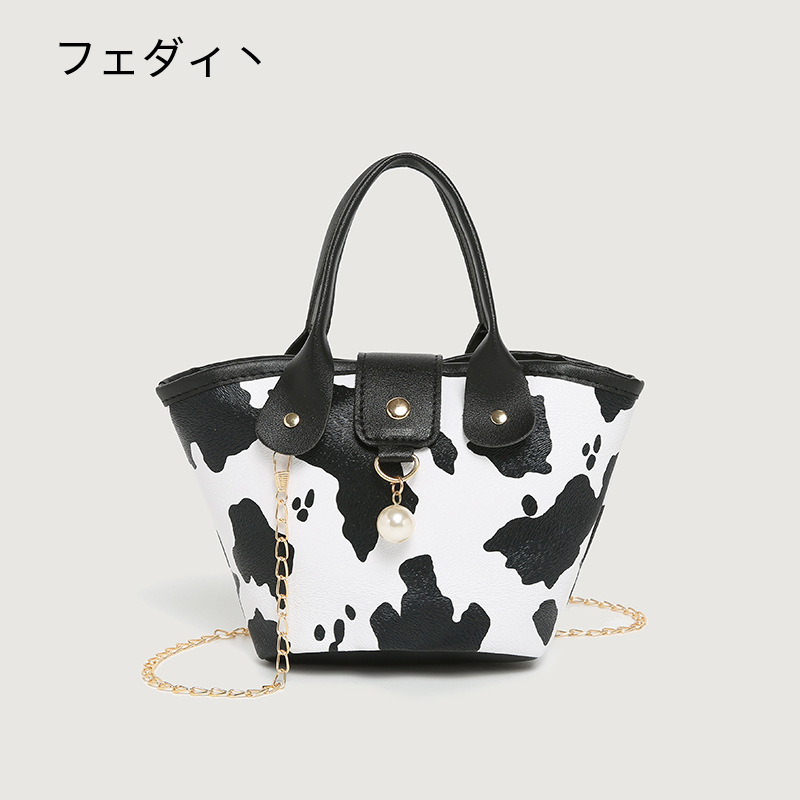 Cross-Border Wholesale Bucket Bags, Floral Baskets, Handbags, Women's Shoulder Chain Bags, Color-Blocking Cow Print