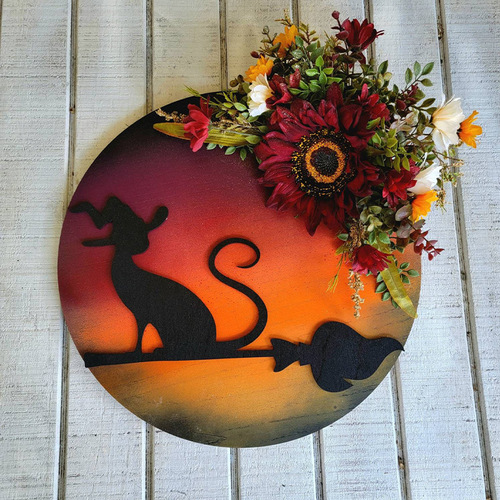 Hong Kong Love Cross-border Halloween Moon Cat Garland Door Hanging Decoration Festive Dead Branch Kitten Rattan Circle Atmosphere Decoration