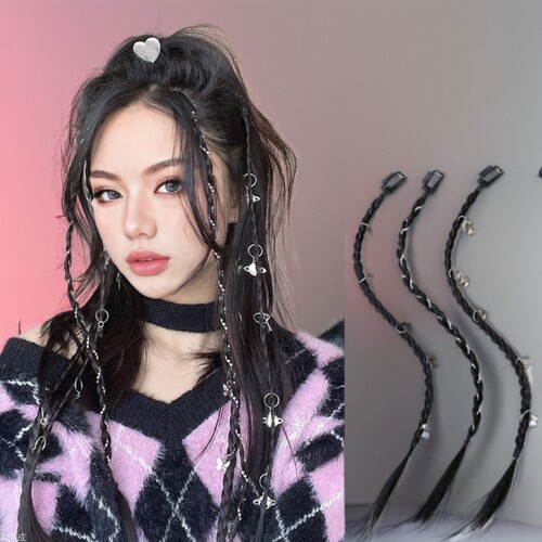 Y2K Boxing Braided Wig for Women, One-Size Hot Pink Fishbone Braided Ring Clip Messy Braided Ponytail Hair Accessory, Sufficient Stock