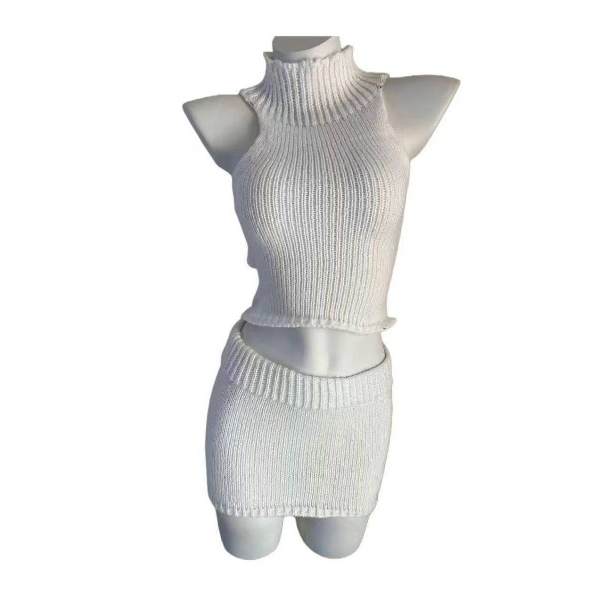 Purple High-Neck Knitted Vest and Bodycon Skirt Set, Slim-Fit Two-Piece Women’s Uniform-Style Costume — detail image 9