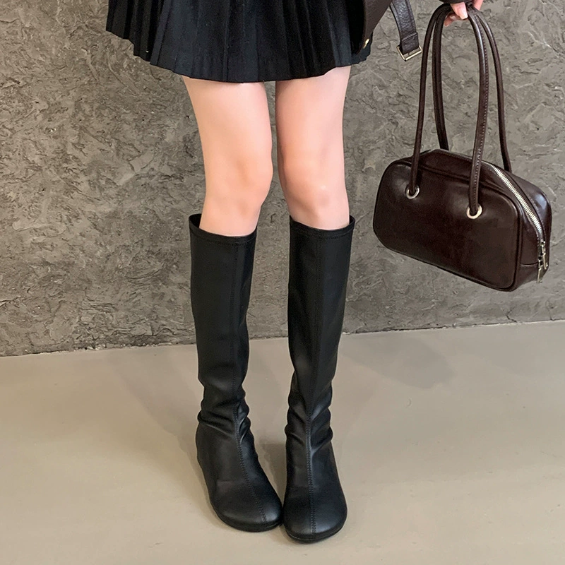 Retro small design elastic demi-season high boots