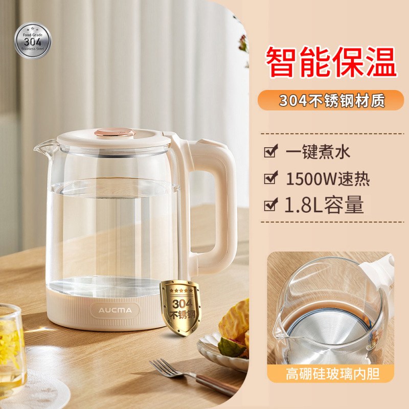 オーストラリアのコーマのやかんの1ボタンの恒温の304ステンレスの高ホウ素のシリコンのガラスの1.8lの料理の湯たんぽの養生の壺|undefined