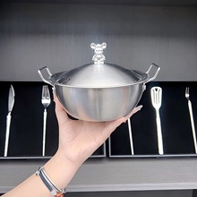 304不锈钢韩式米酒碗单柄双耳泡面锅带盖金色小吃碗沙拉碗暴力熊