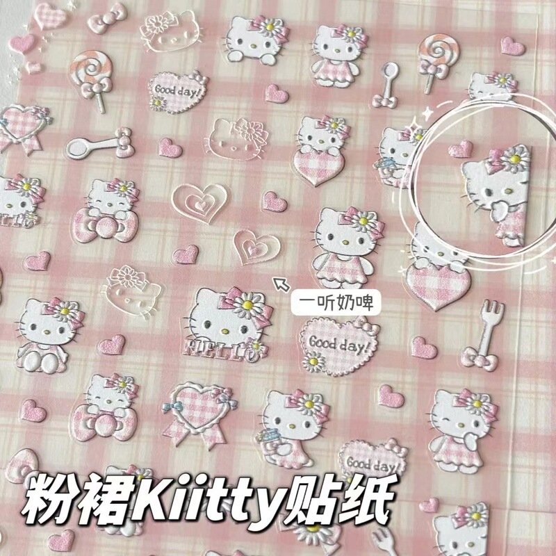 Kitty Cat Powder Skirt Nail Art Stickers Flat DIY Mixed Hand Account Decoration Waterproof Hello Kitty Material Small Stickers