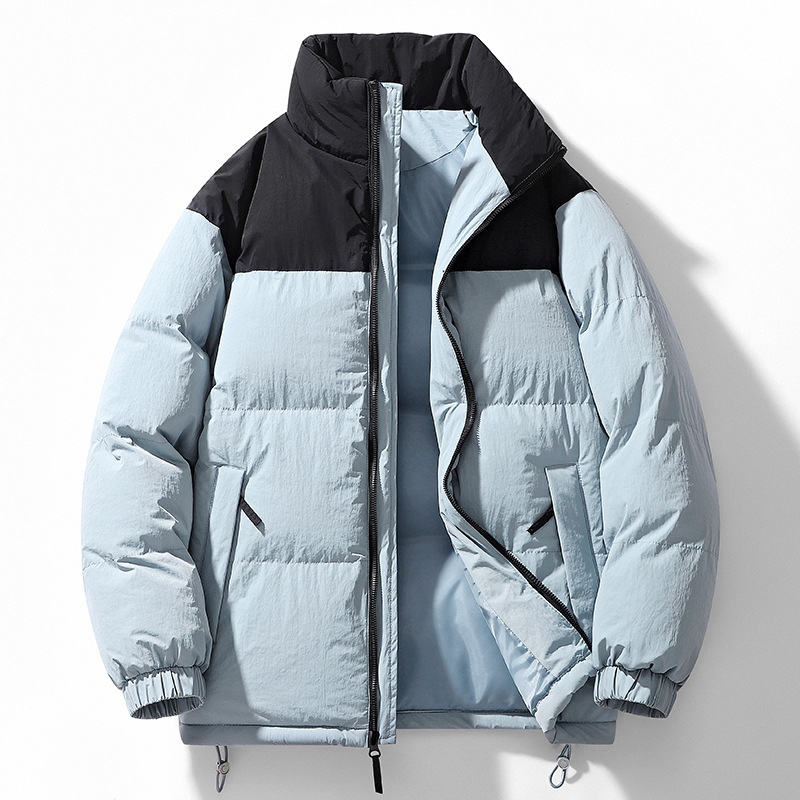 Trajes de algodón de pluma transfronterizos para hombres y mujeres invierno 2025 nuevas parejas de cuello de pan chaqueta de algodón gruesa se puede abrir