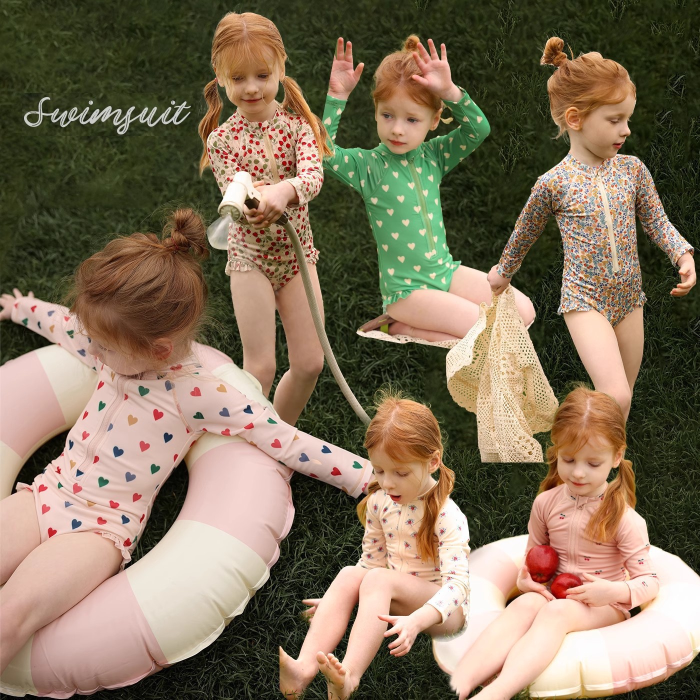 2026 Summer Girls' Cross-Border Quick-Dry Long-Sleeve Swimsuit, Stylish Floral One-Piece Swimwear for Toddlers and Young Children