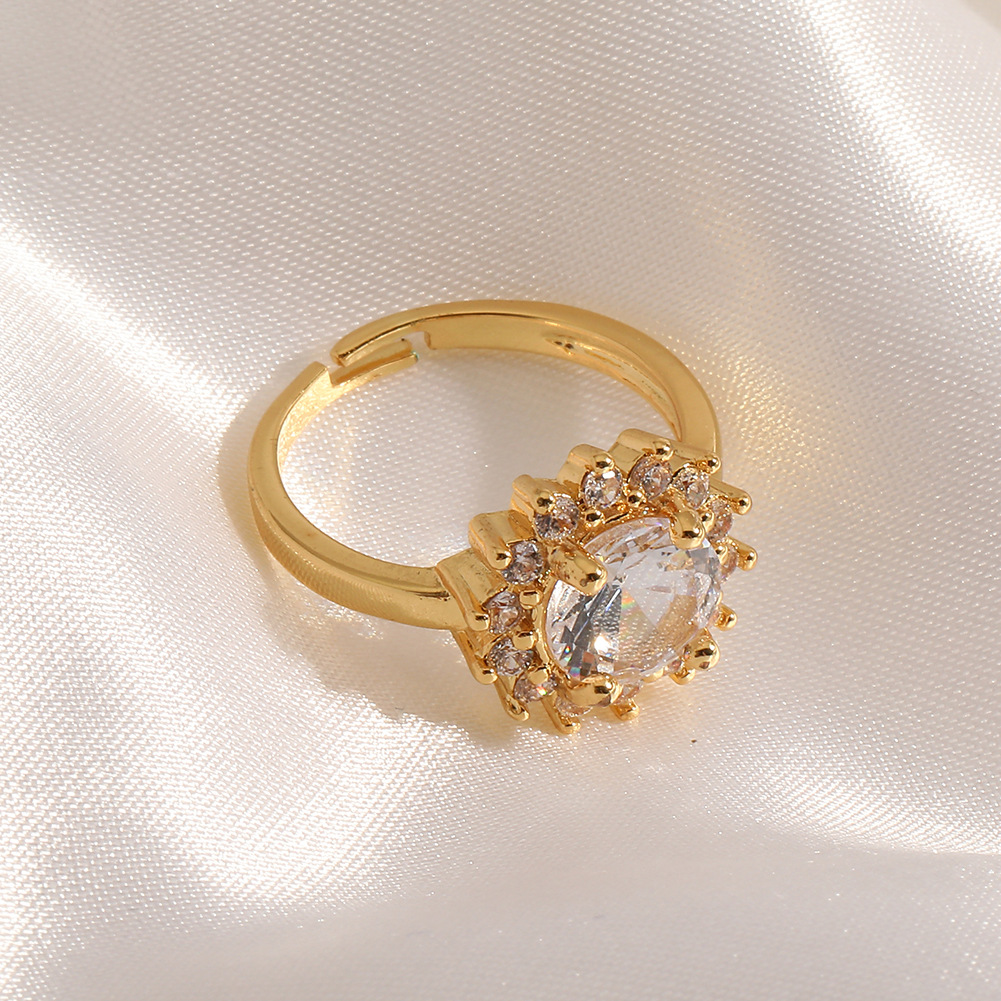 Fashion Flower Copper Rings Inlay Zircon Copper Rings