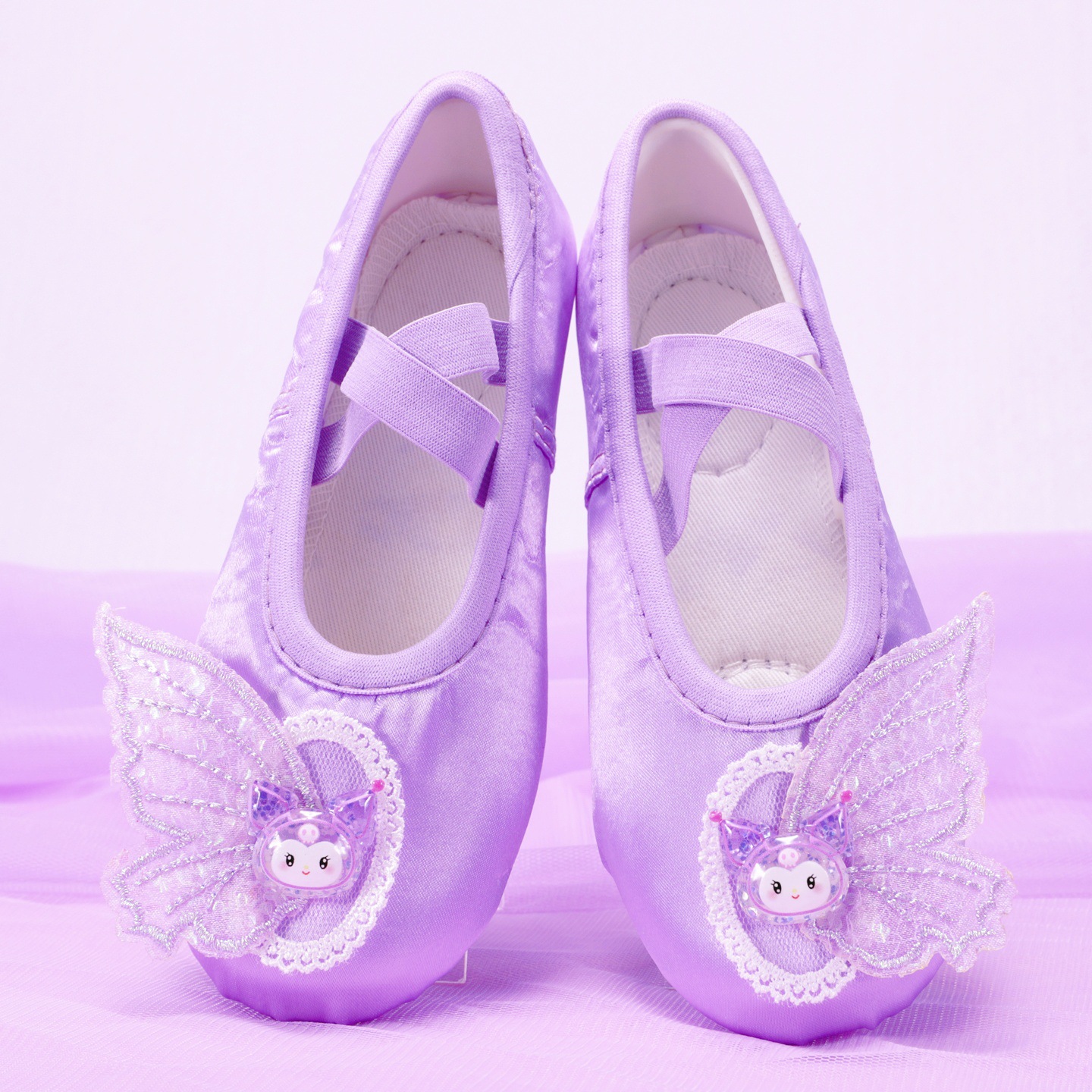 New Kidsren's Dance Shoes Soft Sole Practice Shoes Satin Purple Cute Dance Shoes Ballet Cat Claw Shoes 8135