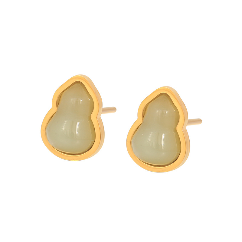Xuping nuevo estilo chino imitación de jade calabaza pernos de orejas de nicho simple acero inoxidable 24k color ligero lujo atmósfera auriculares al por mayor