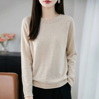 2026秋冬新款圆领无缝针织衫女宽松大码毛衣女装衣服长袖打底上衣