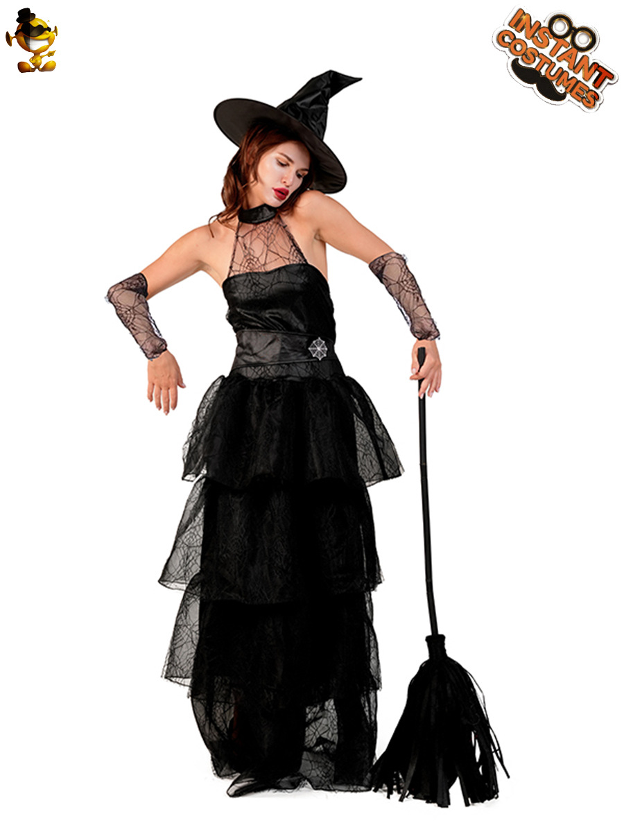 Transfronterizos Halloween Adultos Trajes de bruja Negro Sexy Trajes de fiesta de bruja COS Trajes de espectáculo