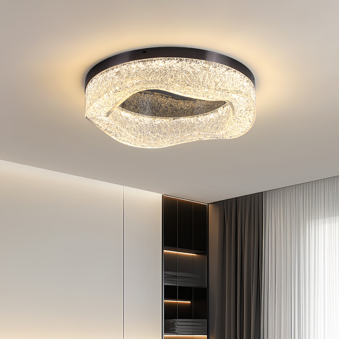 Lámpara de techo para sala de estar Daguanyuan, nuevo modelo 2026, estilo italiano de lujo, lámpara redonda de resina con patrón de grietas de hielo para dormitorio, 556L