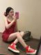 Hong Kong Style Vintage Chic Wave Dot Red Sling dress Women's Summer Slim-fit Slimming Holiday Style A- short Skirt