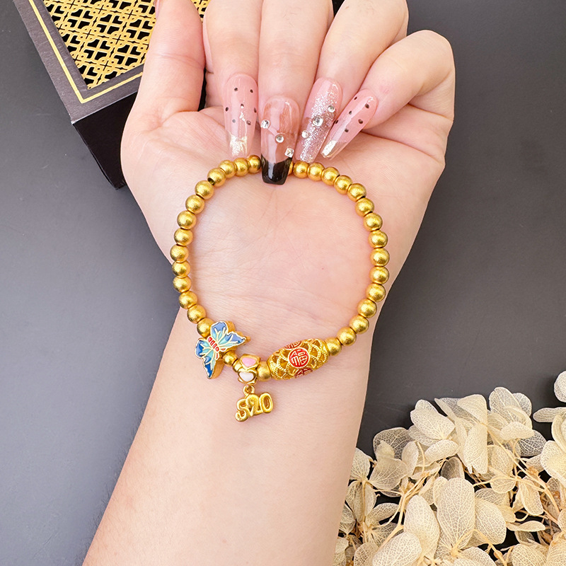 Vietnam Sha Jin Ping An feliz rosa esmalte color mariposa 520 pulsera de cuentas lujosa joyas no se desvanecen