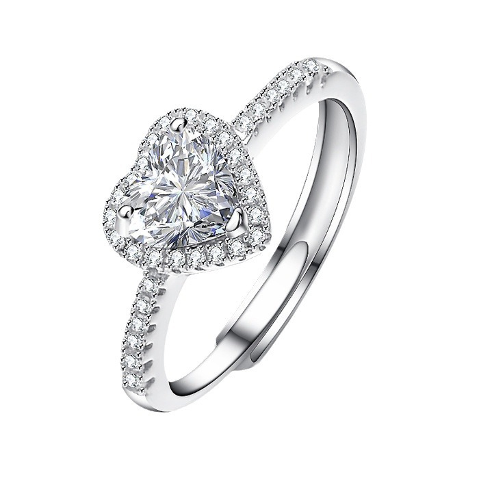 Anillo de plata S925 para mujer con microincrustaciones de circonita en forma de corazón, anillo de moissanita de 0.8CT que representa el compromiso de una pareja entre sí.
