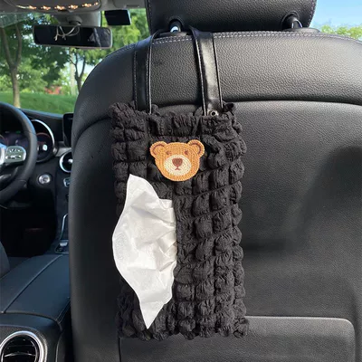 Puff Car Sun Visor – Car tissue box/set - black-puff-bag-medium-and-upper-bear-head