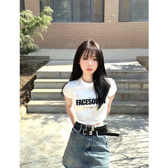 Spice Girls Wear Long Shoulder Short Sleeve T-Shirt Women's Summer 2024 New Hot American Style High Street Short Top
