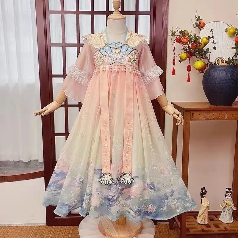 漢服女の子夏服古代スタイルプリンセスドレス 2025 新しい女の子夏の中国風古代衣装子供唐装ドレス|undefined