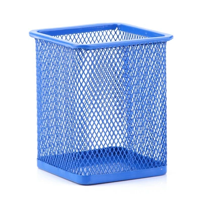 Pen holder metal mesh desk organizer, round/square, 11×10×11 cm, multiple colors