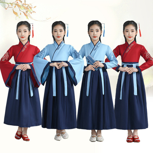 Children's Hanfu Kindergarten Ancient Costume Guoxue Uniform for Boys and Girls, Scholar Outfit Three-Character Opening Ceremony Performance Costume, One Piece Dropshipping