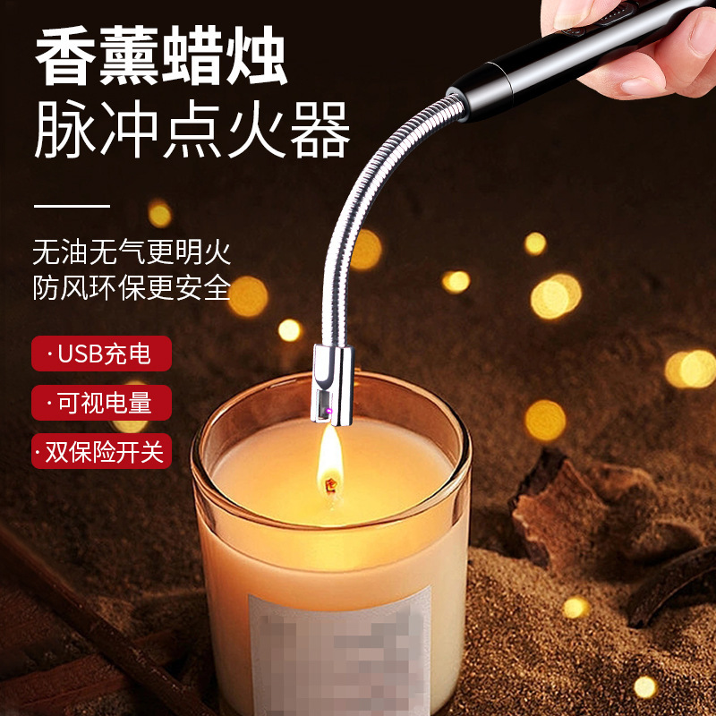 Pistola de encendido USB carga comercio exterior alargado encendedor vela estufa de gas manguera metálica encendedor de arco