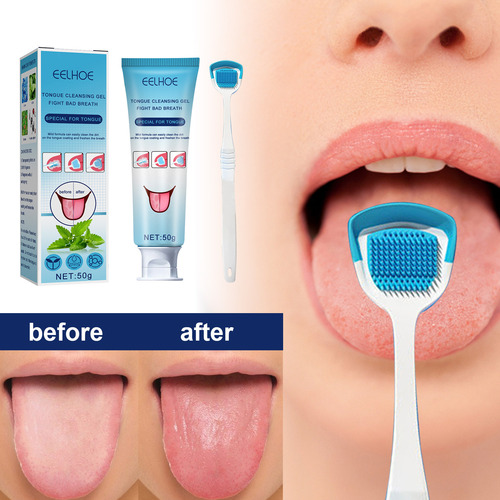 EELHOE Tongue Cleaning Gel with Brush Tongue Cleaning Oral Care Removes Oral Odor and Freshens Breath