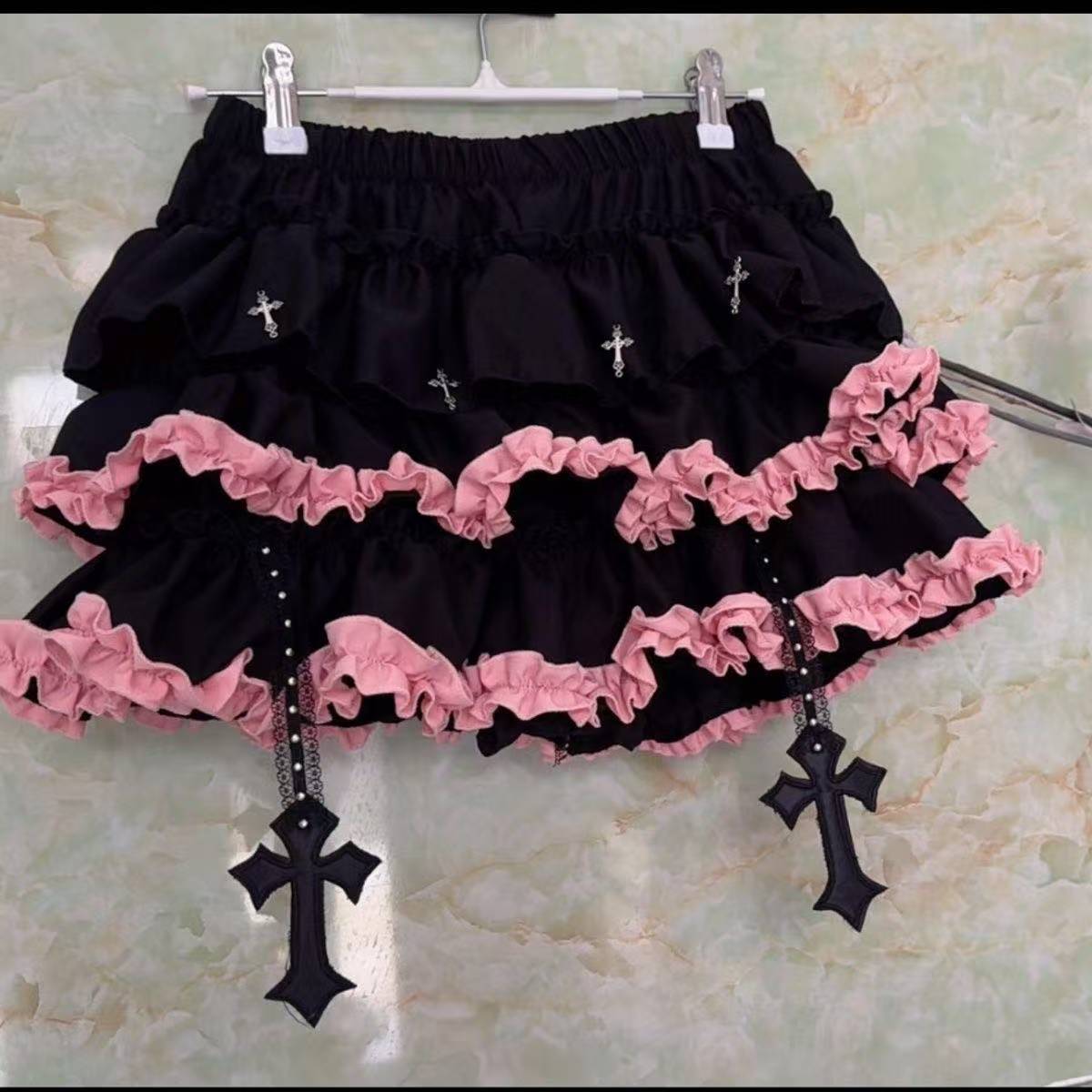 Dark Girl Punk Mini Skirt High Waist Fluffy Slimming Black One Size — detail image 2