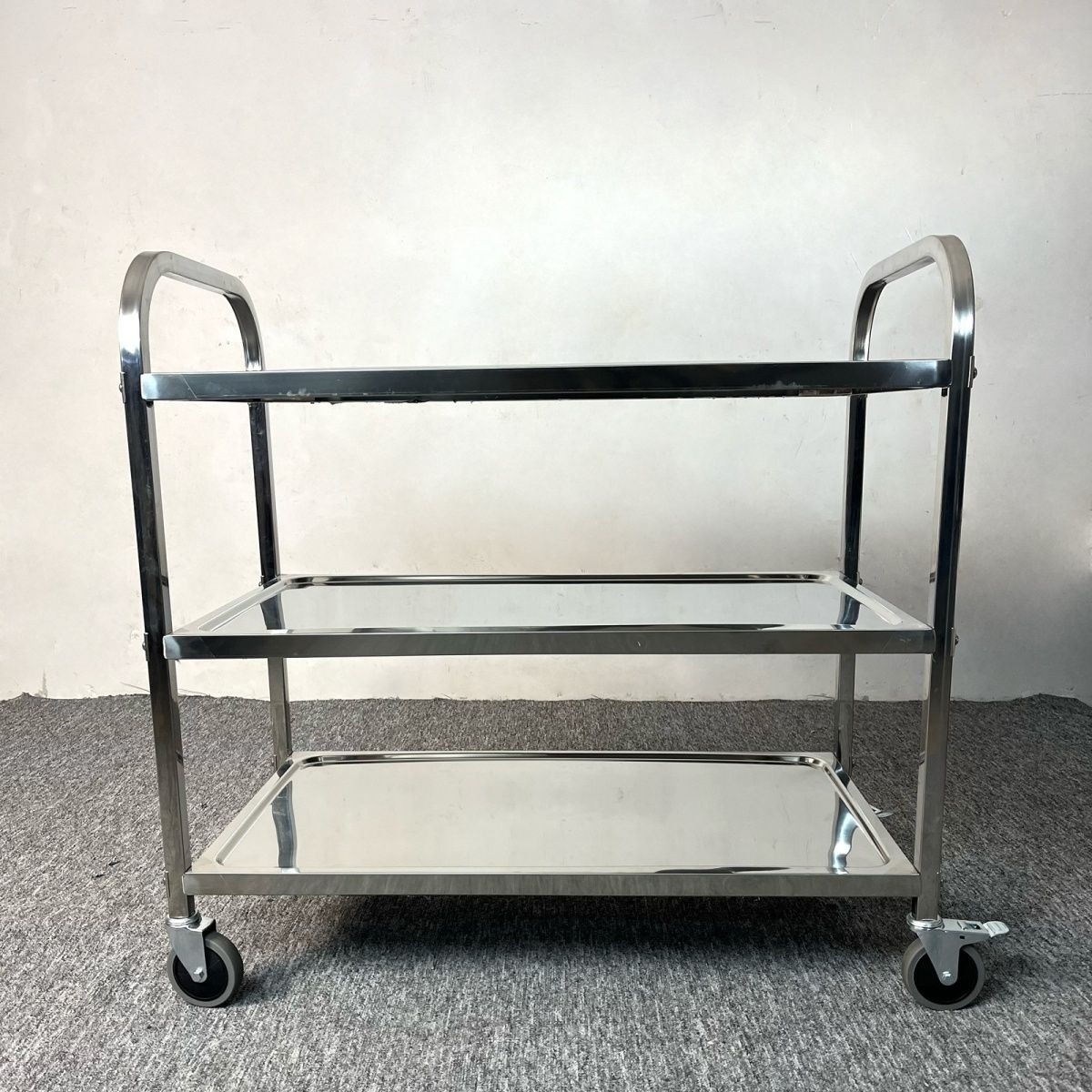 Stainless steel dining cart, thickened bowl collection cart, restaurant serving cart, commercial three-layer mobile cart, double-layer small trolley