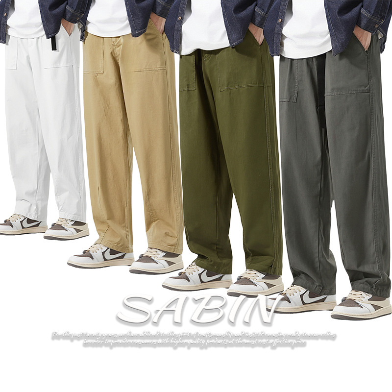Sabine Washed Retro Pure Cotton Men's Casual Pants Straight Loose Pants Men's Comfortable Wear-Resistant Breathable Paratrooper Pants Men's