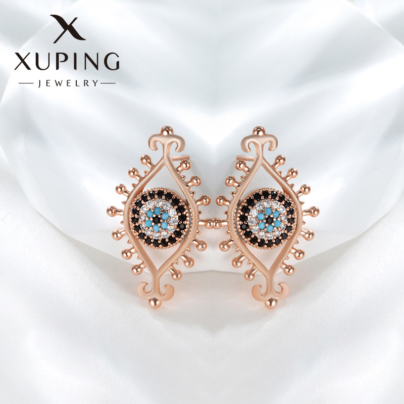 Pendientes de ojo de diamante de moda transfronteriza de joyería Xuping para mujer, pendientes de ojo de diablo de lujo ligero de nicho, retro de alta gama
