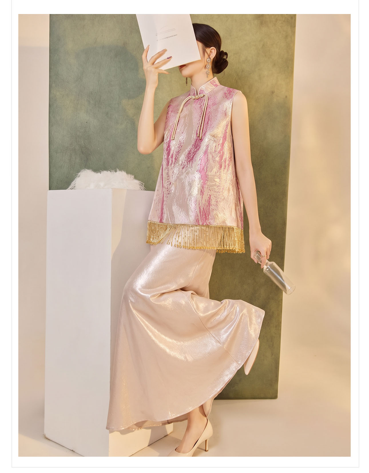 Áo không tay cổ tròn jacquard viền tua mùa hè — Trang chủ chi tiết 17