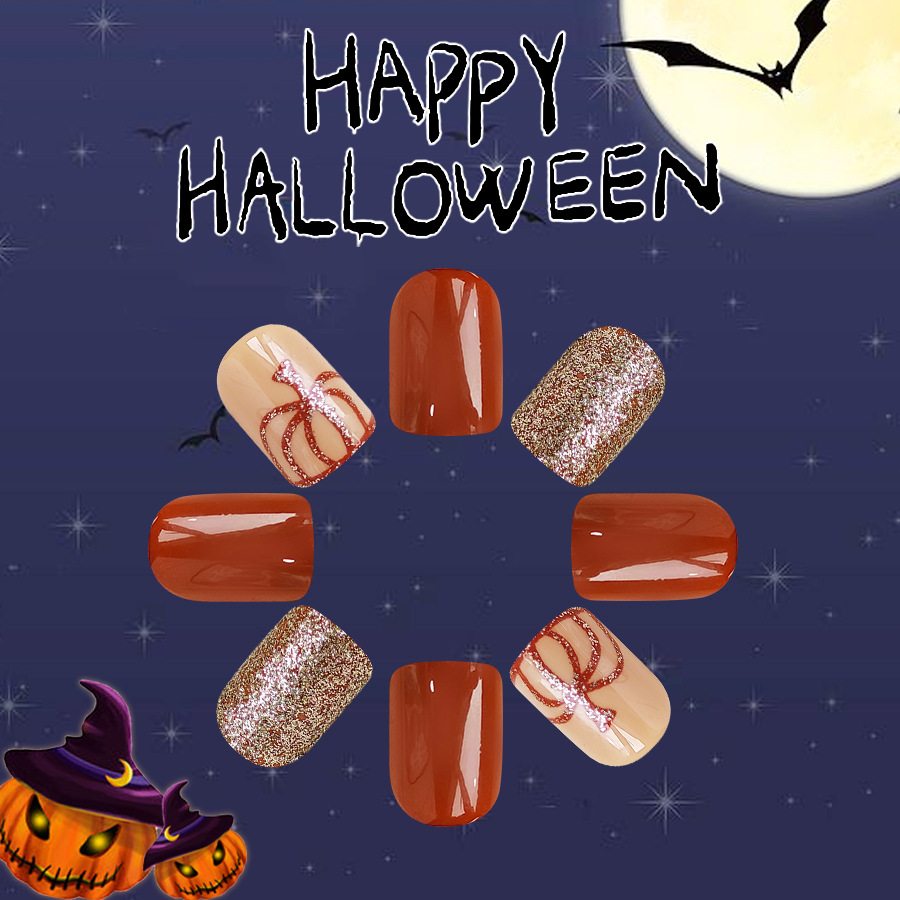 Short Glitter Square Armor Halloween Dark Orange Pumpkin Glitter Wear Armor 20.24 million Holy Festival New 24 Pieces for Women_voghion.com