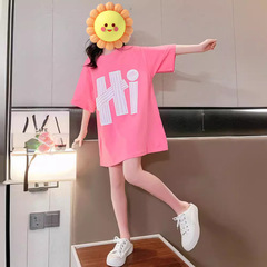 Girls' Short Sleeve T-Shirt 2023 Summer New Children's Stylish Long Sleeve Loose Top for Older Children Pure Cotton Half Sleeve T-Shirt