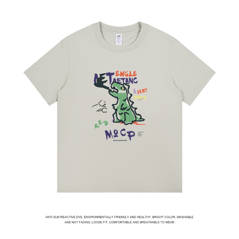 メンズ夏の新作落書き風恐竜プリントTシャツ、レディース個性的デザイン半袖カジュアルインナーTシャツ、メンズ|undefined