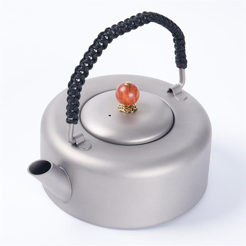 Titanio puro ceremonia del té olla plana tetera hirviendo con colador de viaje portátil al aire libre hervidor juego de té