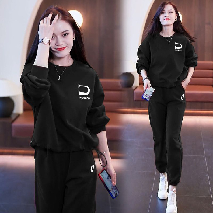 "Conjunto deportivo informal para mujer: sudadera con capucha y pantalones deportivos de estilo coreano (caqui/burdeos/negro)"_voghion.com