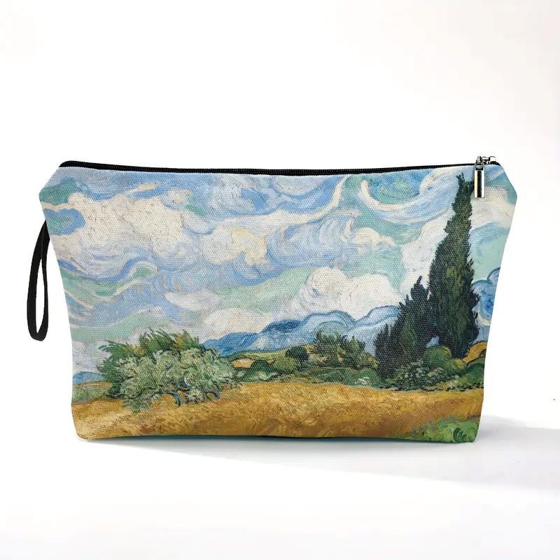 Arte estilo Van Gogh lienzo bolsa de maquillaje portátil bolsa de maquillaje / monedas almacena LOGO imprimible