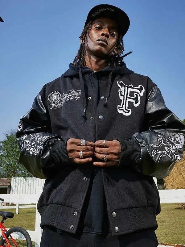 New 2024 Spring Fashion Brand Loose American Hip Hop Print Skull Baseball Suit Jacket Coat for Men and Women