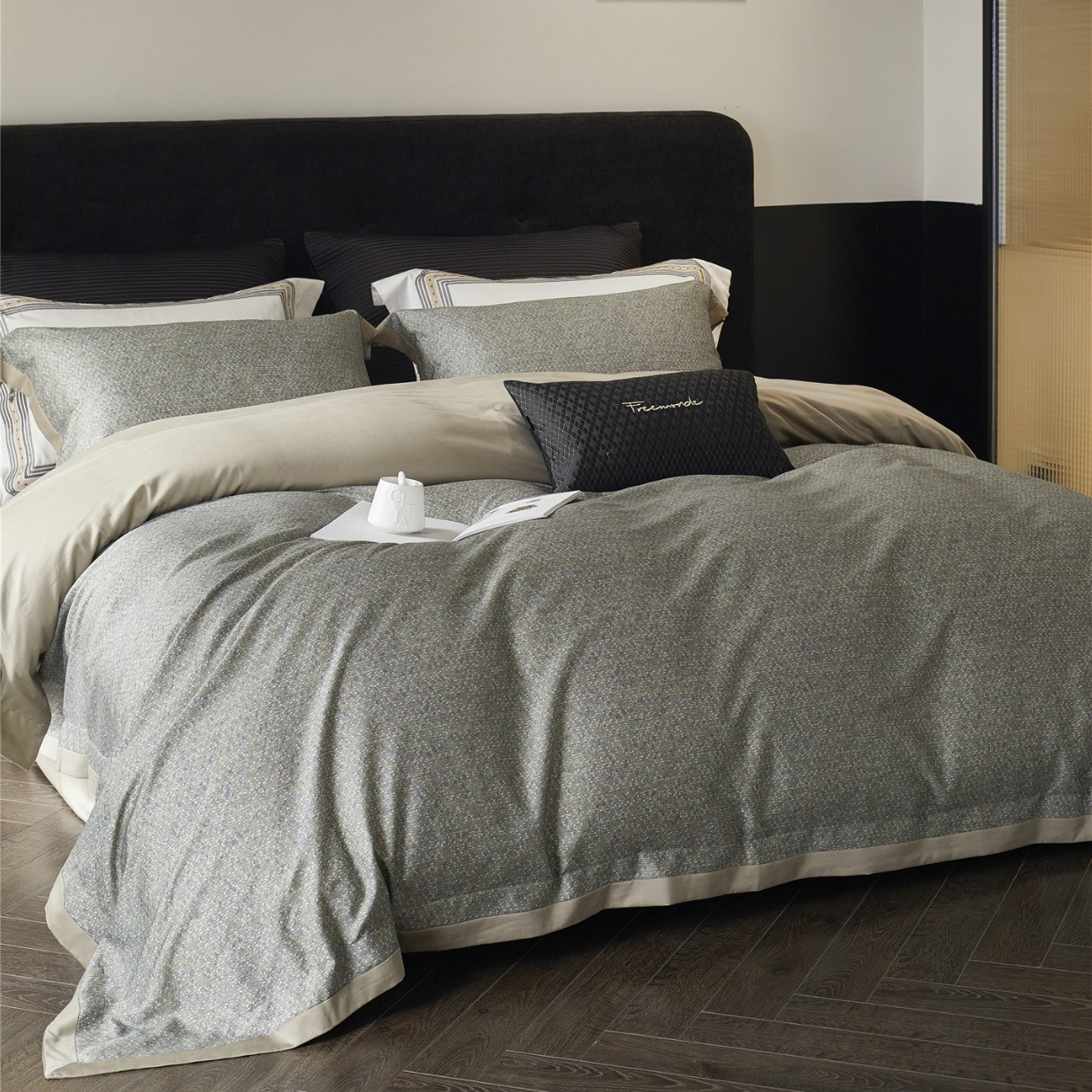 Autumn and Winter Small Fragrance Texture Digital Printing Super Soft Warm Bedding Bedding Tencel Cotton Brushed Four-Piece Home Textile Set