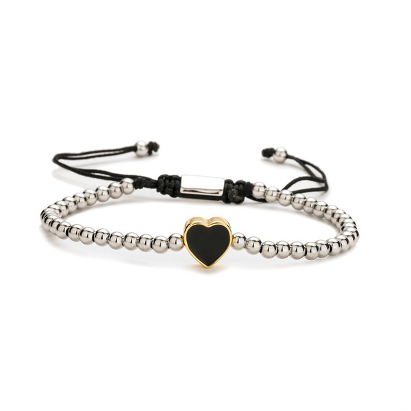copper woven adjustable bracelet with zircon heart shaped