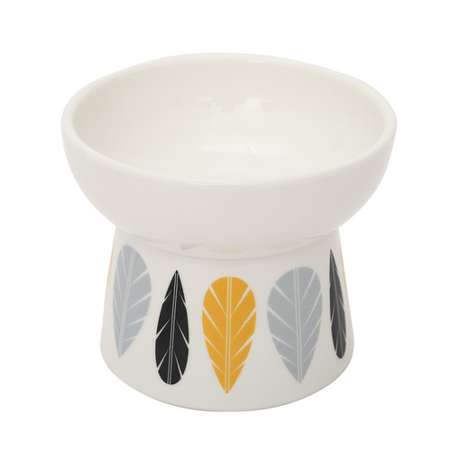 Cat bowl ceramic cat food bowl dog bowl large capacity cat food bowl eating and drinking water rice bowl high foot anti-knock over pet supplies