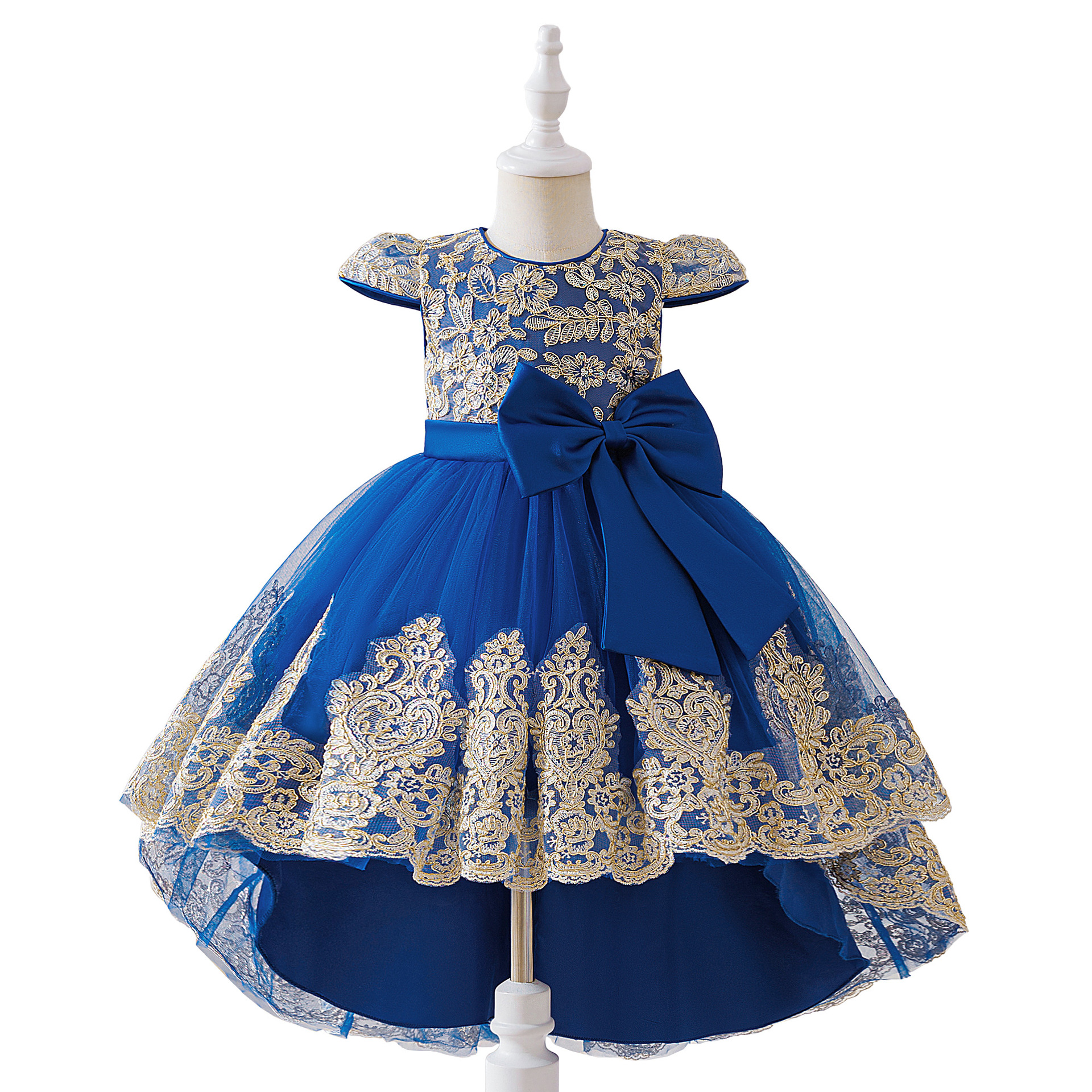EBay vestido para niños bordado de hilo dorado niña de las flores elegante espectáculo de boda esponjoso vestido de niña de cumpleaños vestido de princesa vestido de noche
