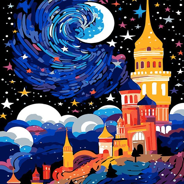 Van Gogh Starlight Castillo digital al óleo de Monet alta sensación de relleno pintura al óleo descompresión pintura artesanal Abstract