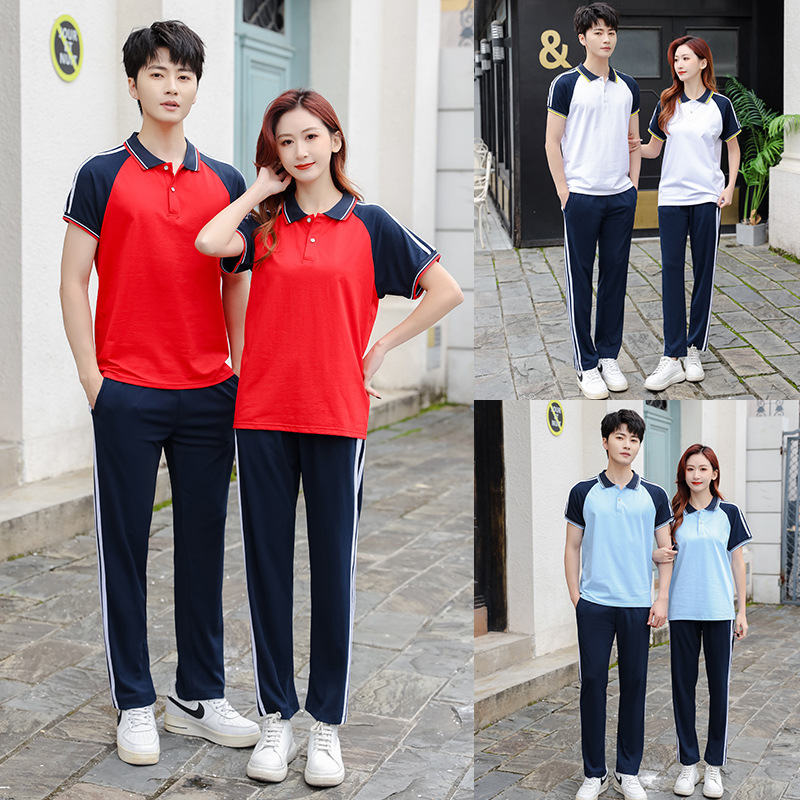 Summer new men's and women's junior high school student school uniform primary school student sports short-sleeved shirt graduation uniform group uniform